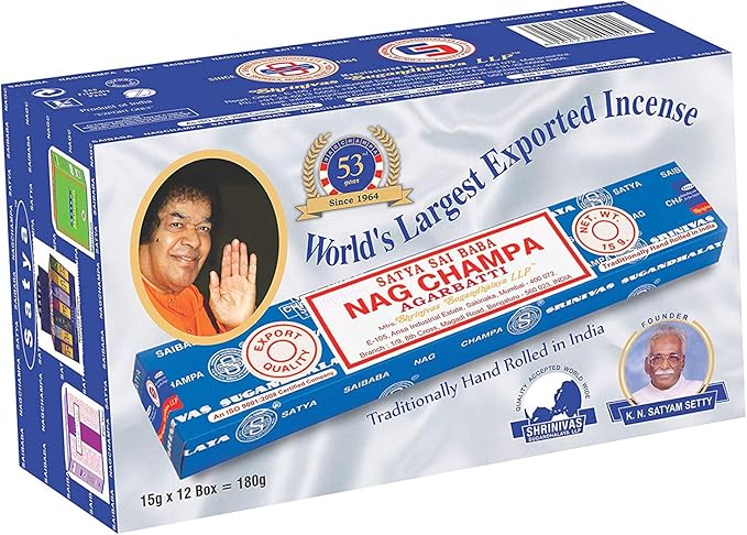 Satya Sai Baba Nag Champa 180gm Box - 12Pack Genuine Export Pack