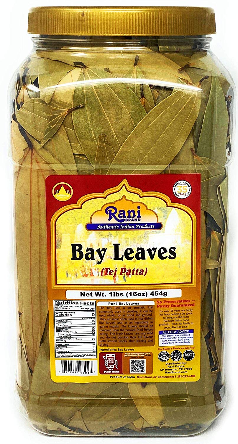 Rani Bay Whole Leaf (Leaves) Spice Hand Selected Extra Large 16oz (454g) 1lb Pet JAR Bulk Pack All Natural ~ Gluten Free Ingredients | NON-GMO | Vegan | Indian Origin Rani Bay Whole Leaf (Leaves) Spice Hand Selected Extra Large 16oz (454g) 1lb Pet JAR Bulk Pack All Natural ~ Gluten Free Ingredients | NON-GMO | Vegan | Indian Origin