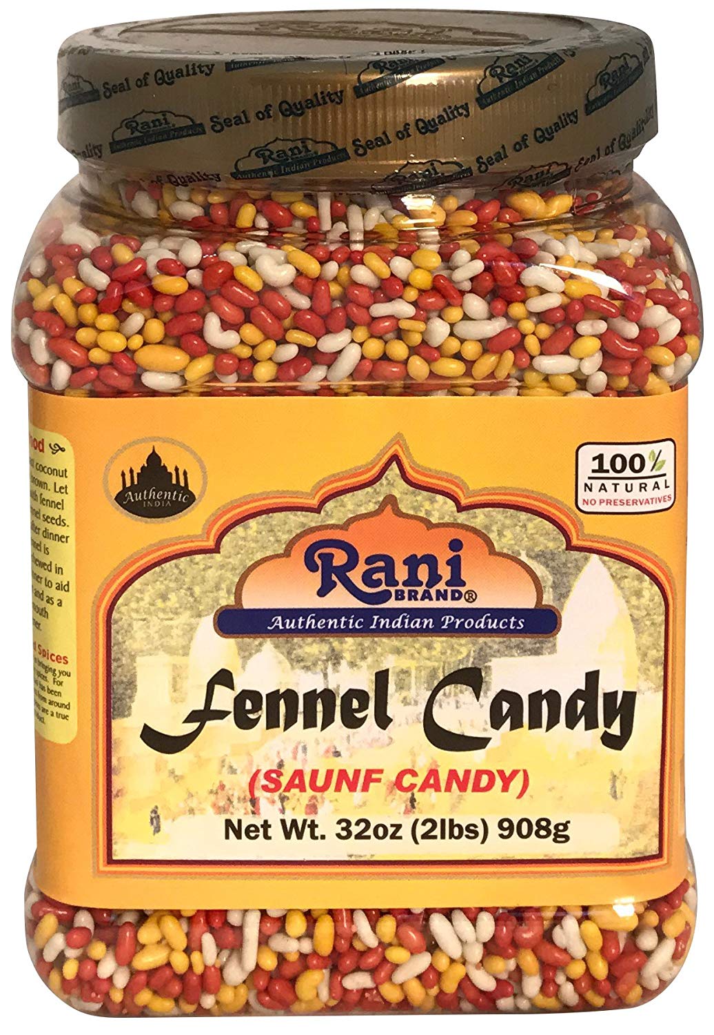 Rani Sugar Coated Fennel Candy 2lbs (32oz) 908g Bulk, PET Jar Rani Sugar Coated Fennel Candy 2lbs (32oz) 908g Bulk, PET Jar