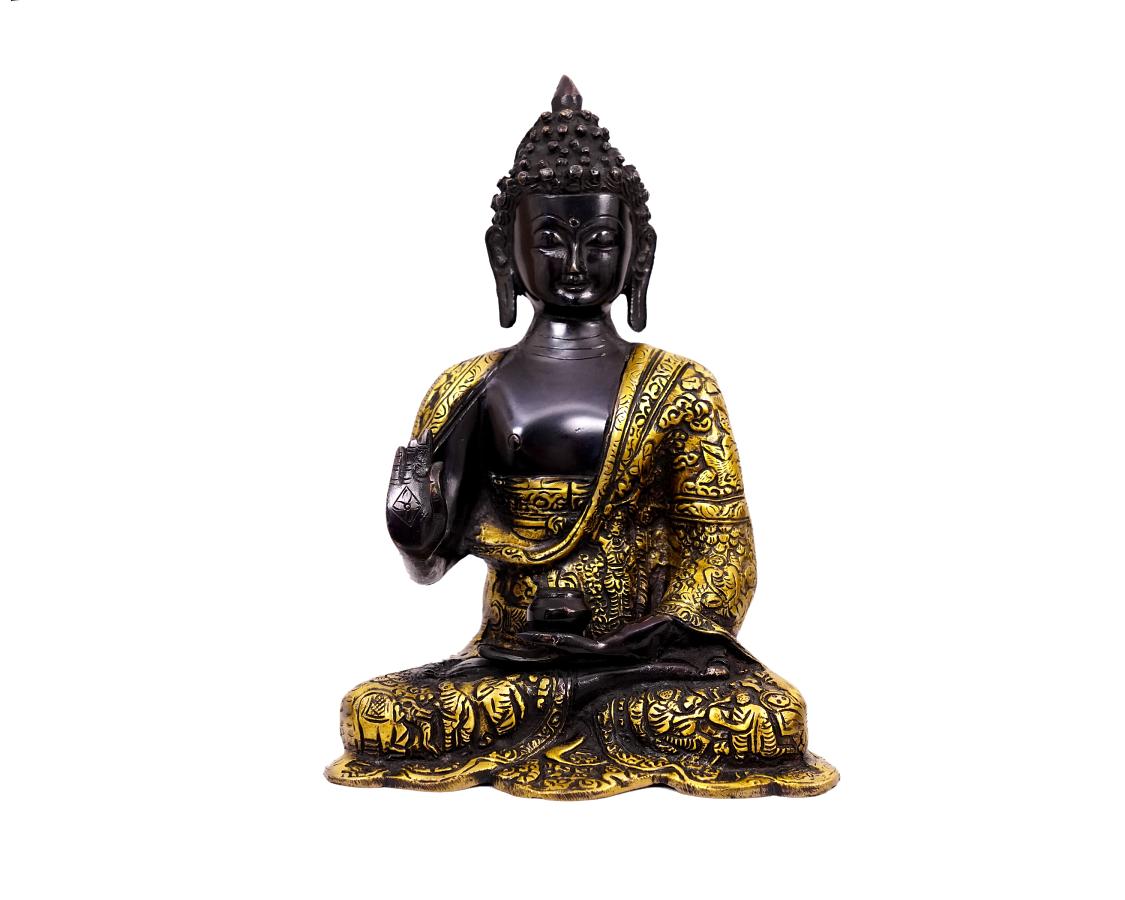 Lord Blessing Buddha Brass Statue Idol for Garden, Puja, Home Mandirs, Gifts 5 X 10 X 7.5 In Lord Blessing Buddha Brass Statue Idol for Garden, Puja, Home Mandirs, Gifts 5 X 10 X 7.5 In