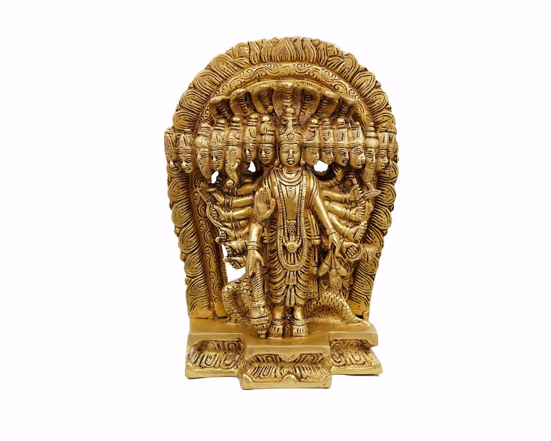 Lord Vishnu Idol Brass Statue with ten Heads for Puja, Home Mandirs, Gifts 4 X 11 X 6.5 In Lord Vishnu Idol Brass Statue with ten Heads for Puja, Home Mandirs, Gifts 4 X 11 X 6.5 In