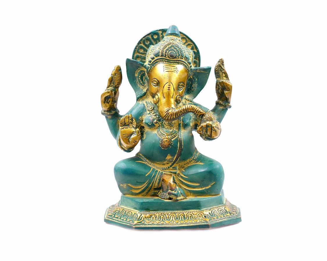 Blue Ganesh Idol - Brass Statue for Puja, Home Mandirs, Decor, Gifts 5 X 7.5 X 6 In Blue Ganesh Idol - Brass Statue for Puja, Home Mandirs, Decor, Gifts 5 X 7.5 X 6 In