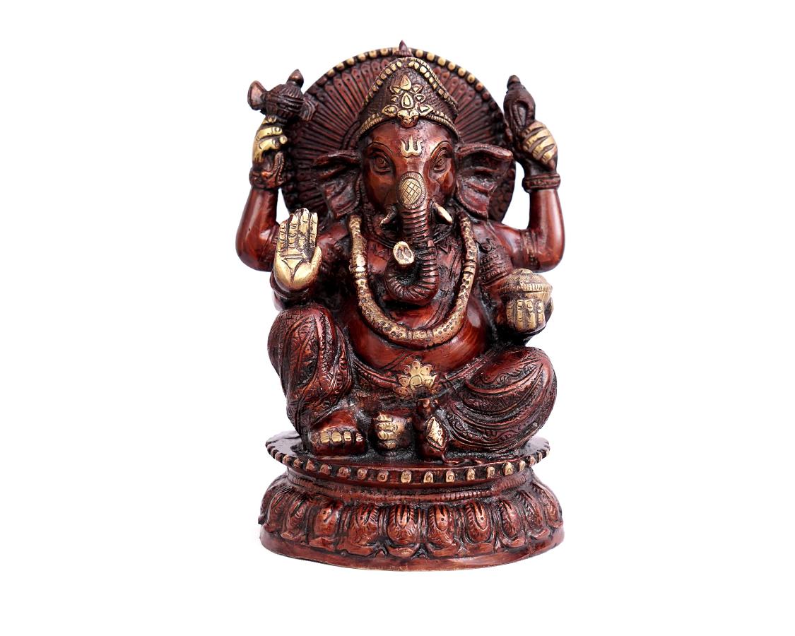 Lord Ganesh Idol - Brass small red color Statue for Puja, Home Mandirs, Decor, Gifts, showpiece 5.5 X 9 X 5.5 In Lord Ganesh Idol - Brass small red color Statue for Puja, Home Mandirs, Decor, Gifts, showpiece 5.5 X 9 X 5.5 In