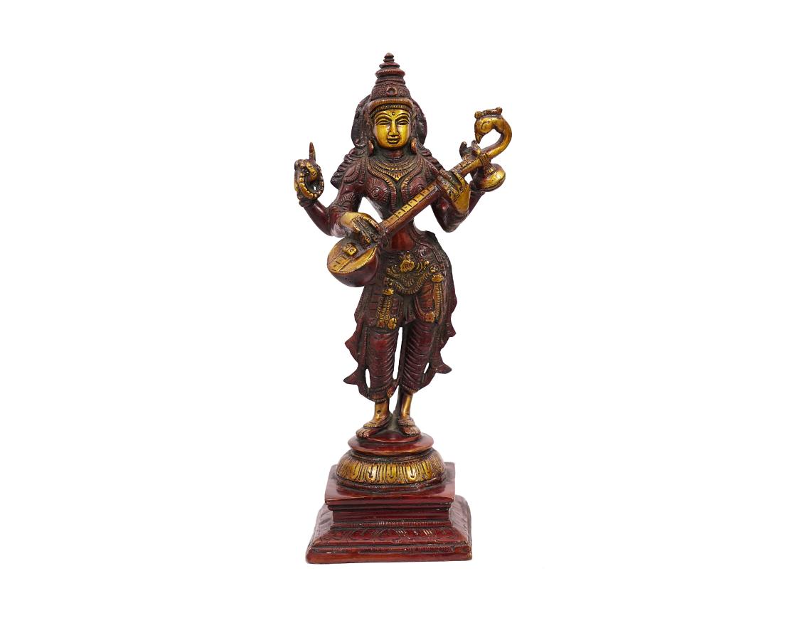 Goddess Saraswati Murti Brass Material for Puja, Home, Decor, Showpiece, Mandirs, Office, Gifts 4 X 11 X 4 In Goddess Saraswati Murti Brass Material for Puja, Home, Decor, Showpiece, Mandirs, Office, Gifts 4 X 11 X 4 In