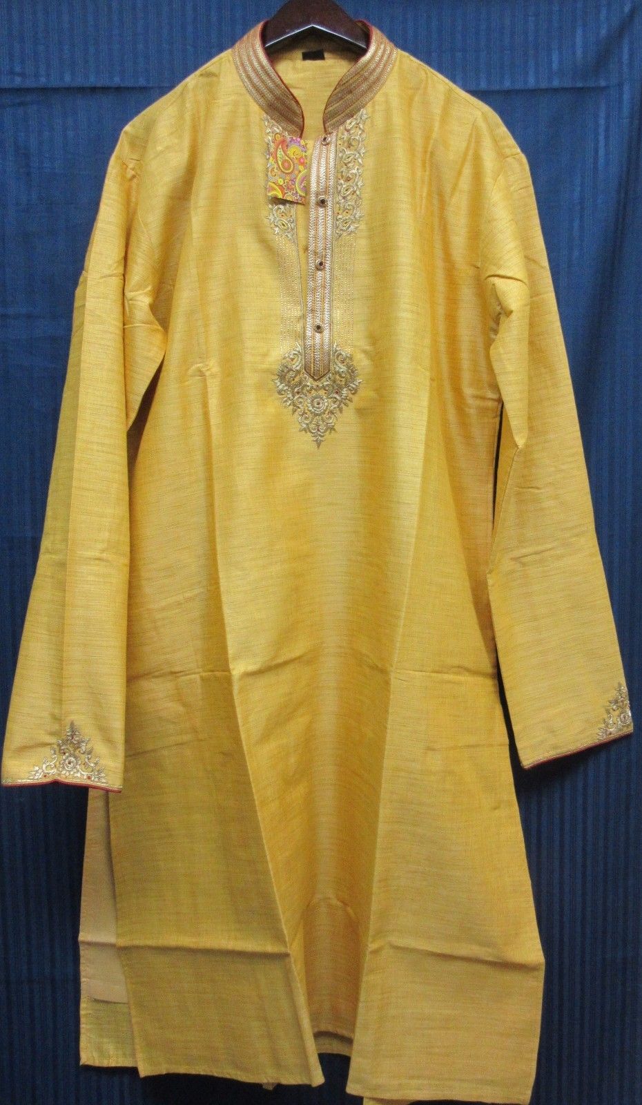 Men's Plus Size Golden Tussar Kurta & Maroon Tussar Pajama Set Men's Plus Size Golden Tussar Kurta & Maroon Tussar Pajama Set