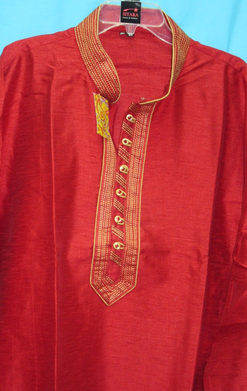 Men's XL & XXL Plus Size Red Slub Kurta Beige Tussar Pajama Set Men's XL & XXL Plus Size Red Slub Kurta Beige Tussar Pajama Set