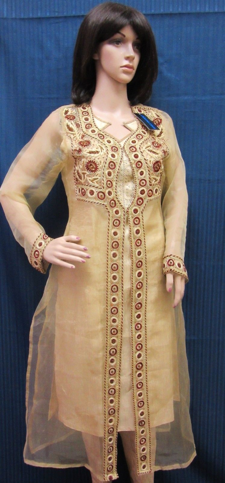 Pakistani 8401 Gold Organza Silk Plazo Pants Kameez Dupatta Suit Small Size Pakistani 8401 Gold Organza Silk Plazo Pants Kameez Dupatta Suit Small Size
