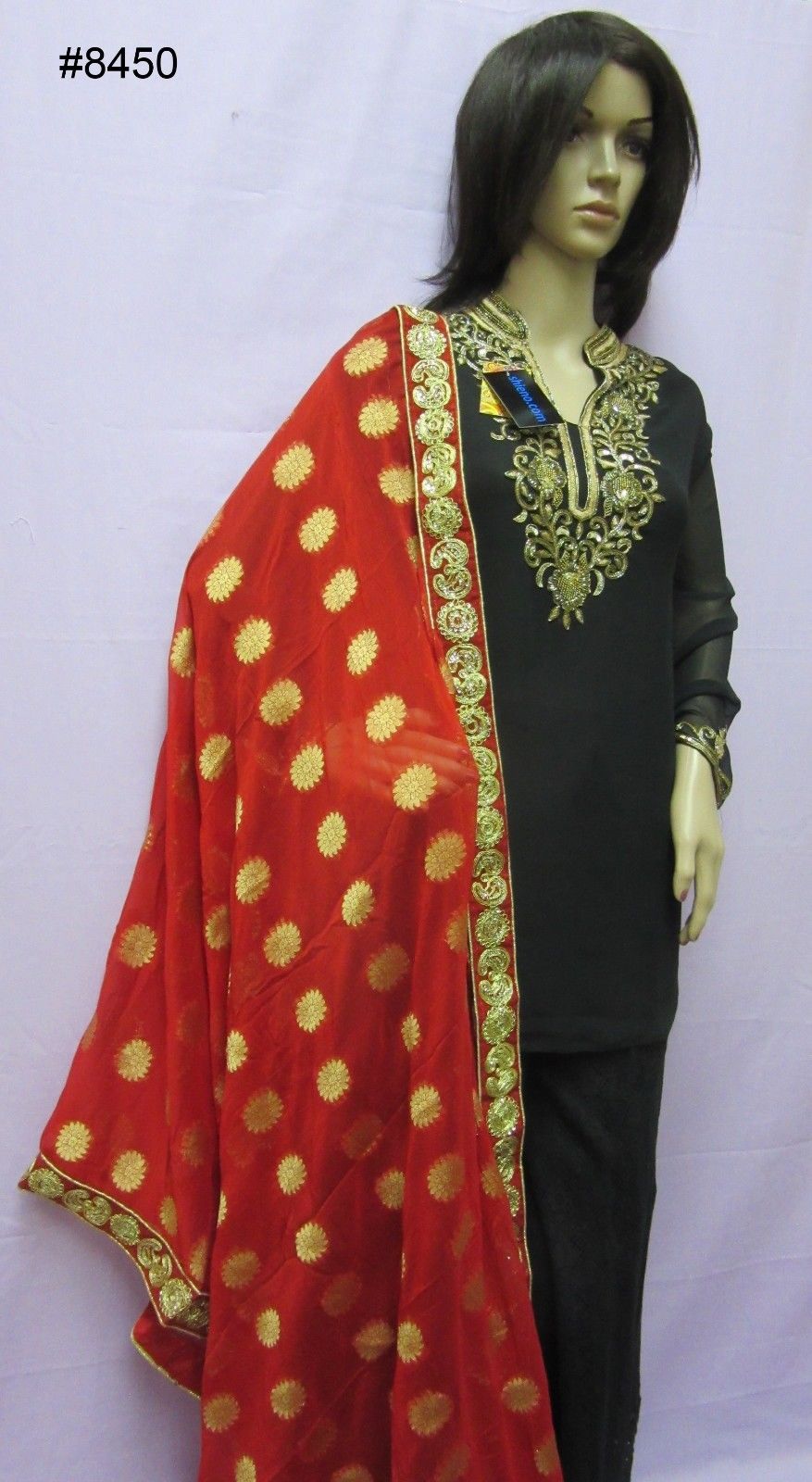 black suit with red dupatta