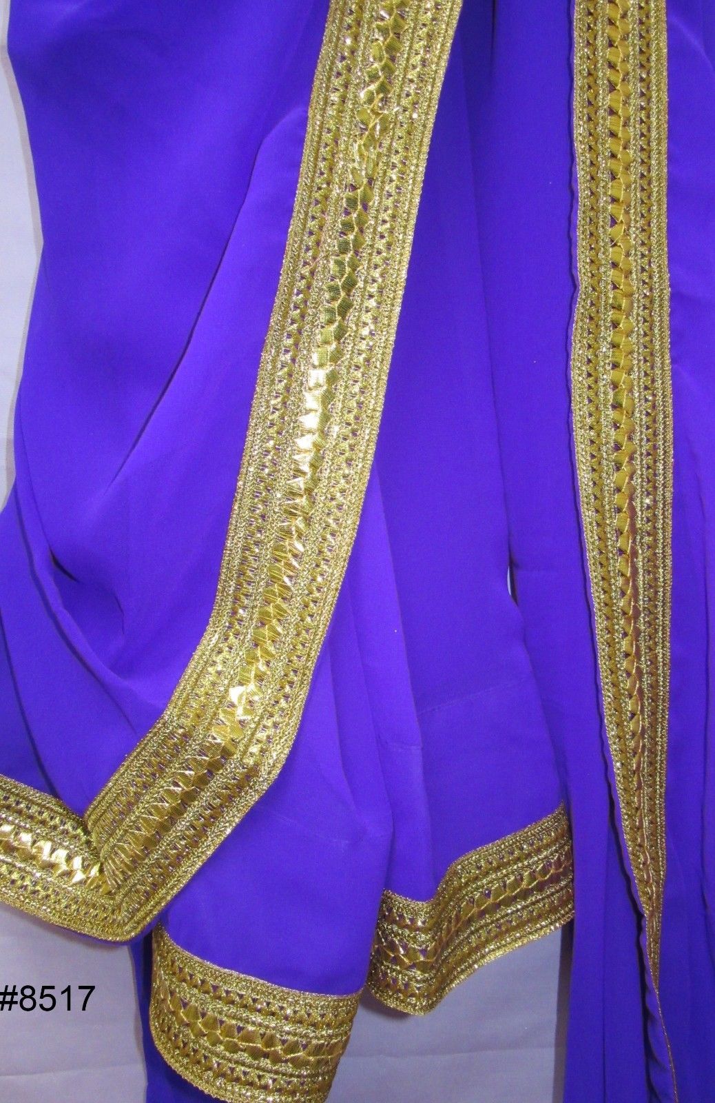 Purple Plain Georgette Saree w/ Gold Border Bridesmaids Saree #8518
