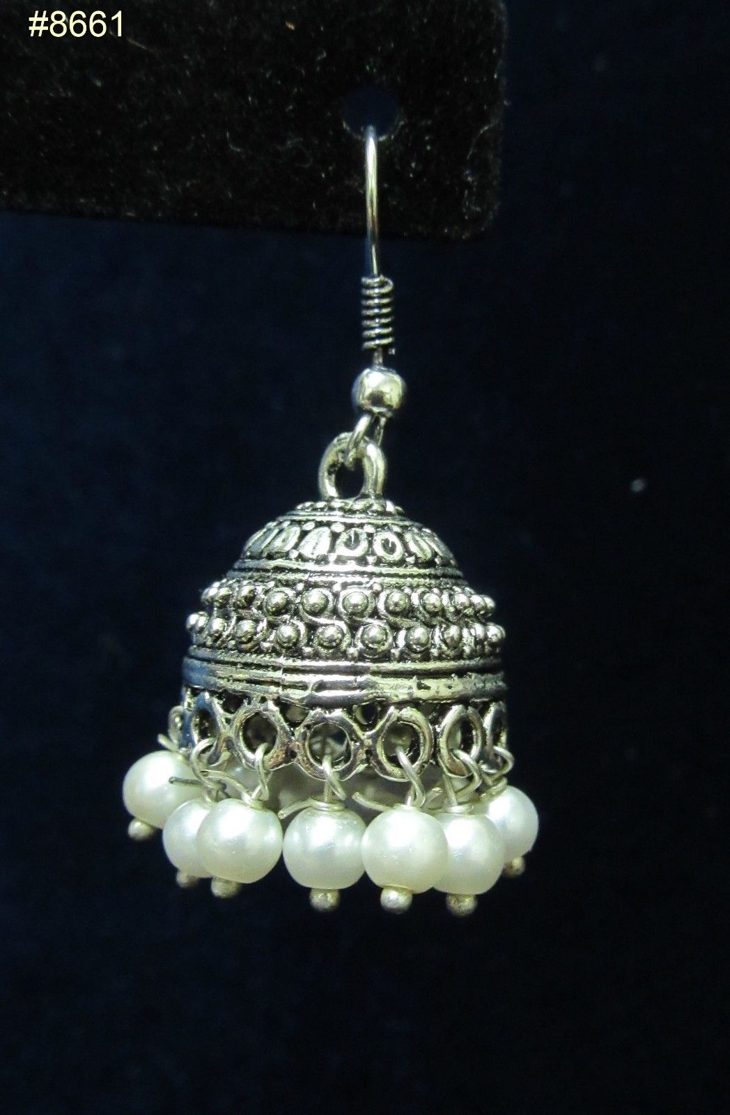 Traditional Silver Black Tone w/ Pearls Jhumka Earrings Traditional Silver Black Tone w/ Pearls Jhumka Earrings