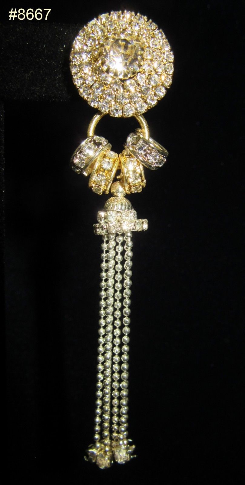 Gold Tone CZ Stud Crystal Rings Silver Long Jhumki Earrings