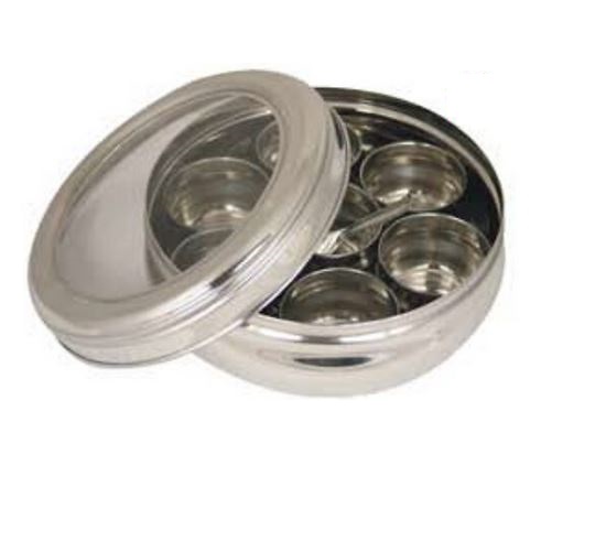 Stainless Steel Masala Dabba w/ Spoon & See Thru Lid 8"