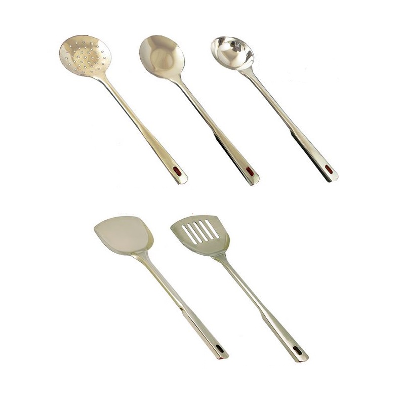 Stainless Steel 14 Long Serving & Cooking Spoons 5 Pcs Set #21435