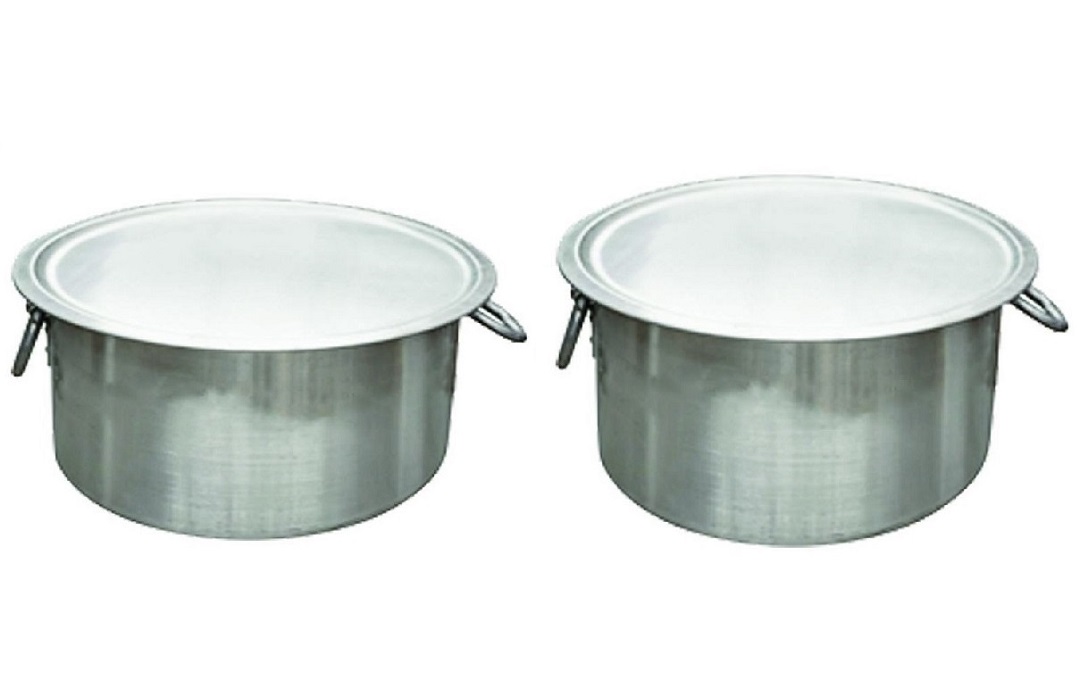 2 Pcs Large Aluminum Cooking Stock Pot Patila w/ Lid for Catering 22" & 26" 2 Pcs Large Aluminum Cooking Stock Pot Patila w/ Lid for Catering 22" & 26"