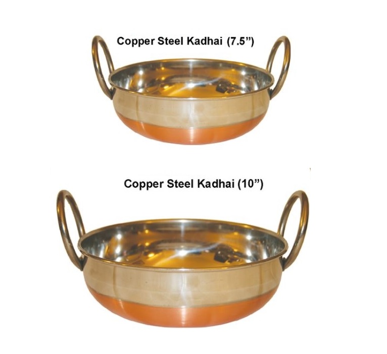 2 Pcs Copper Bottom Stainless Steel Kadahi for Cooking / Frying 7.5" & 10" 2 Pcs Copper Bottom Stainless Steel Kadahi for Cooking / Frying 7.5" & 10"