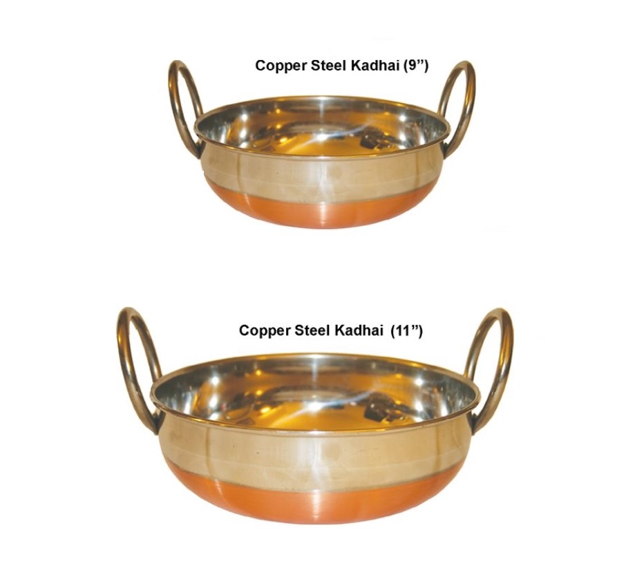 2 Pcs Stainless Steel w/ Copper Bottom Kadahi for Cooking / Frying 9" & 11"