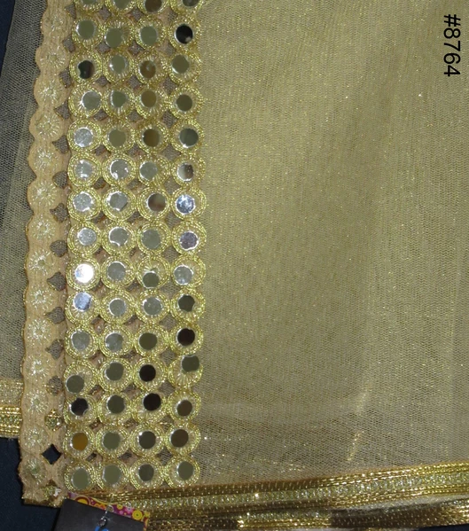 Dupatta Chunni Net Mirror Sticker Work Golden Lace Scarf Stole Hijab For Women