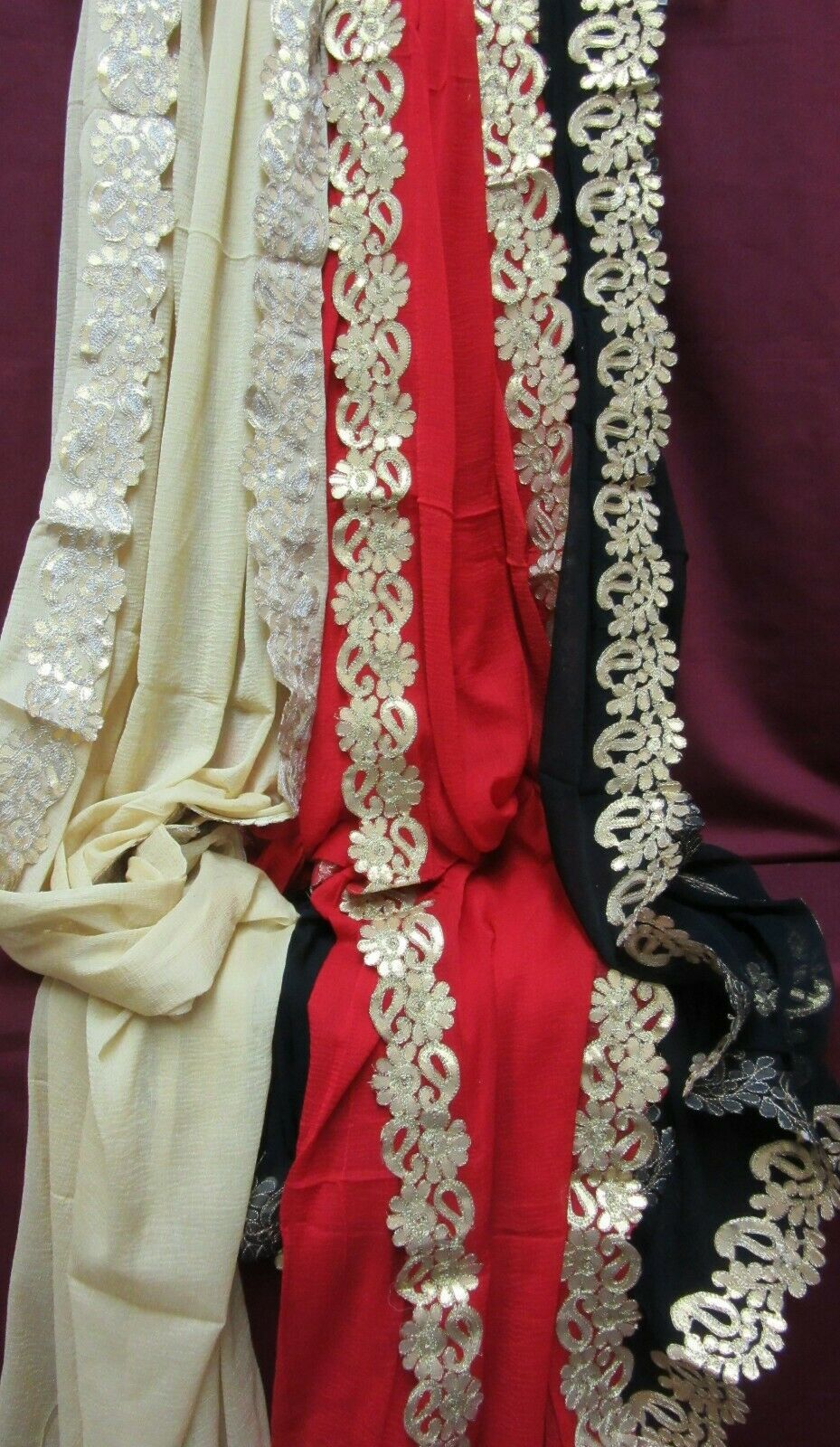Fancy Georgette Solid Colors Golden Detail Border Dupatta Chunni Stole