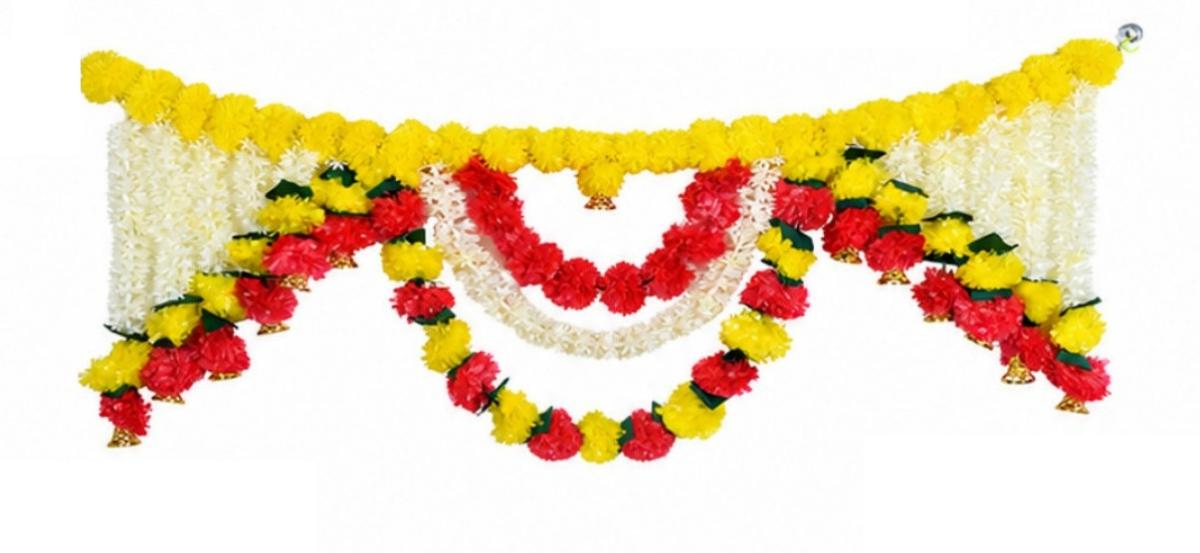 Traditional Flowers Door Garland / Toran Pooja, Diwali Wedding Decor 36"