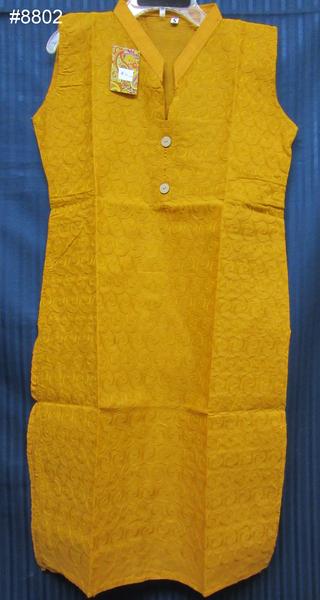 Solid Colors Cotton Full Front Embroidered Kurti Tunic Small Size #8805