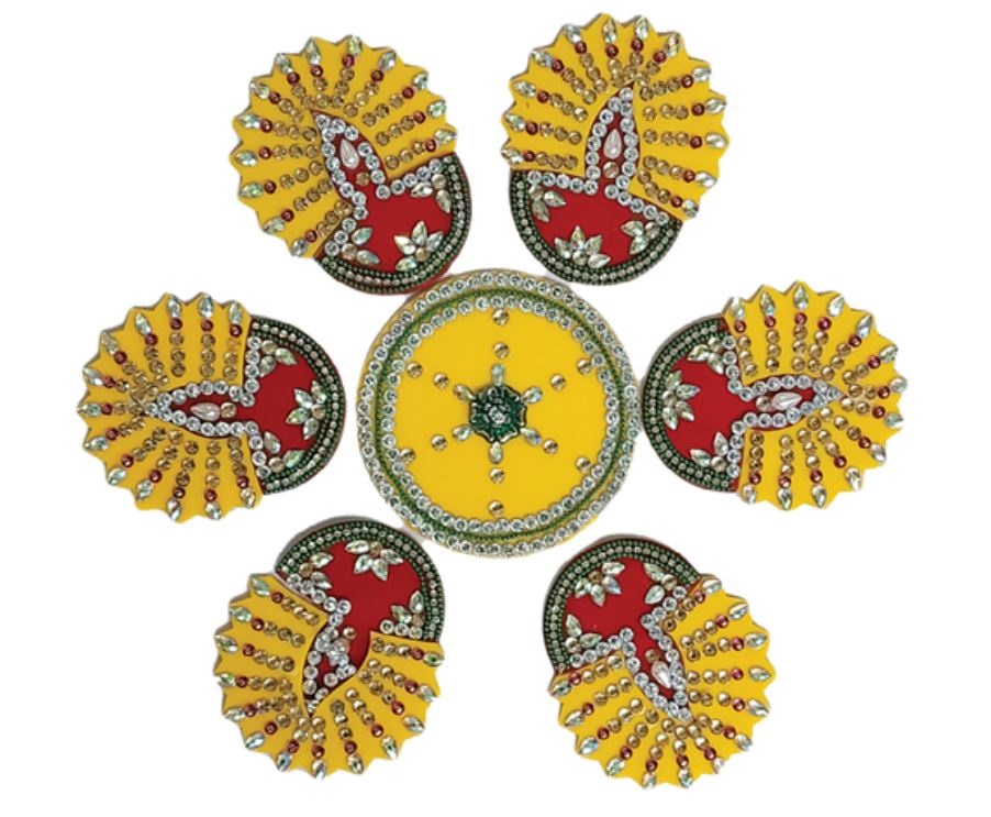 Festive Diwali Wooden Readymade Rangoli Decor w/ Stone Work