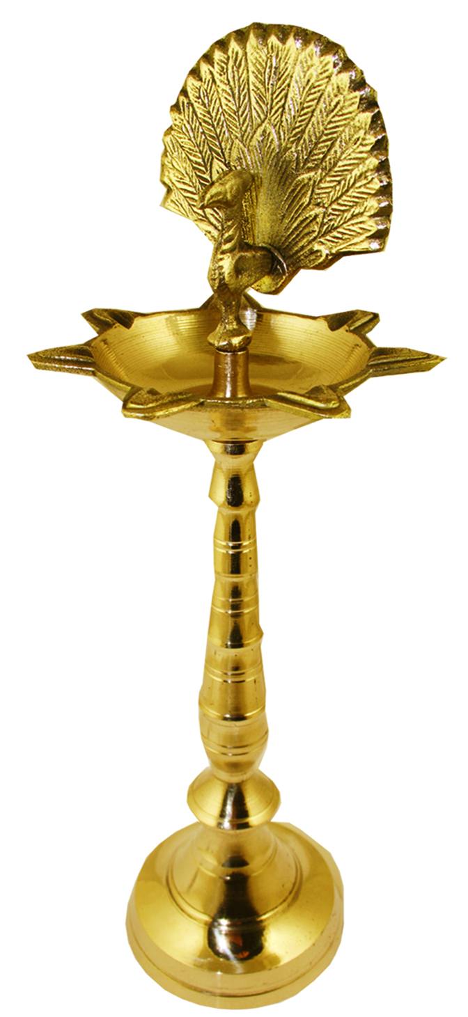 Traditional Peacock Design Kerala Brass Pooja Diya Lamp 12" Tall Traditional Peacock Design Kerala Brass Pooja Diya Lamp 12" Tall