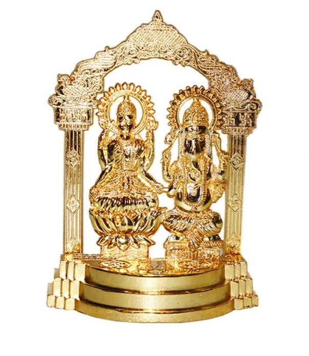 6 Pcs Metal Gold Plated Ganesh Lakshmi ji Murti 4" X 5.5"