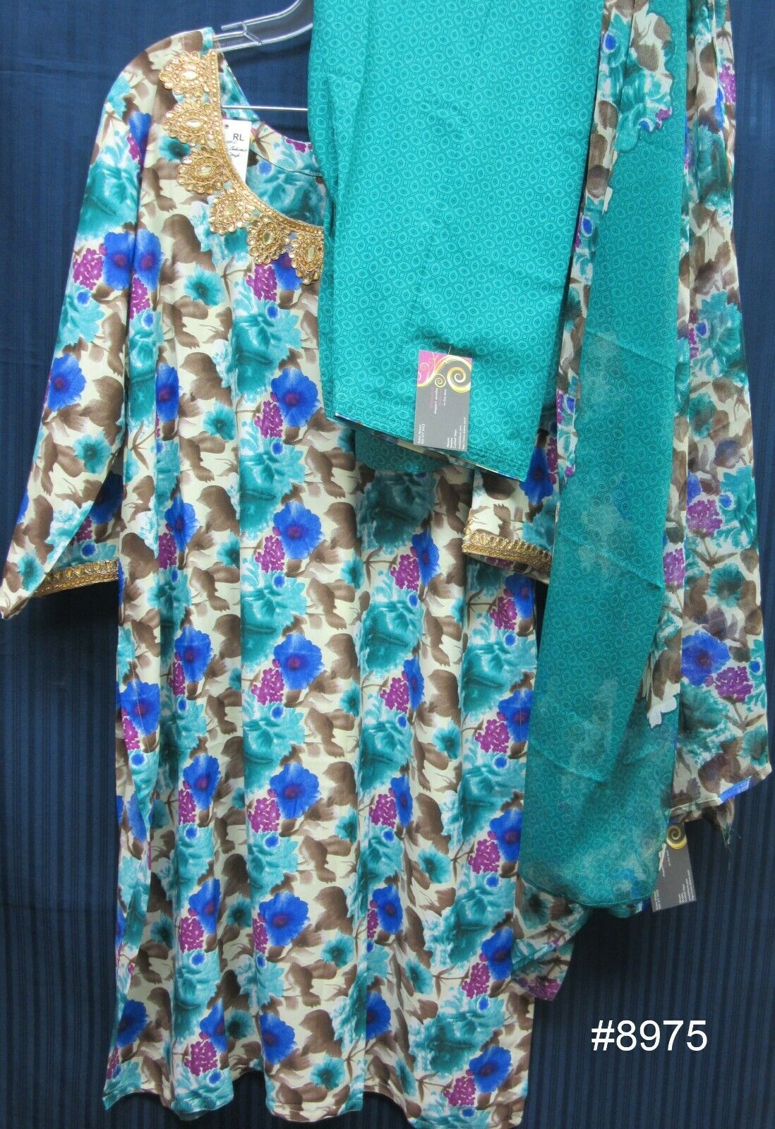 Turquoise Printed Salwar Kameez Dupatta X Large 48 Size Suit Turquoise Printed Salwar Kameez Dupatta X Large 48 Size Suit
