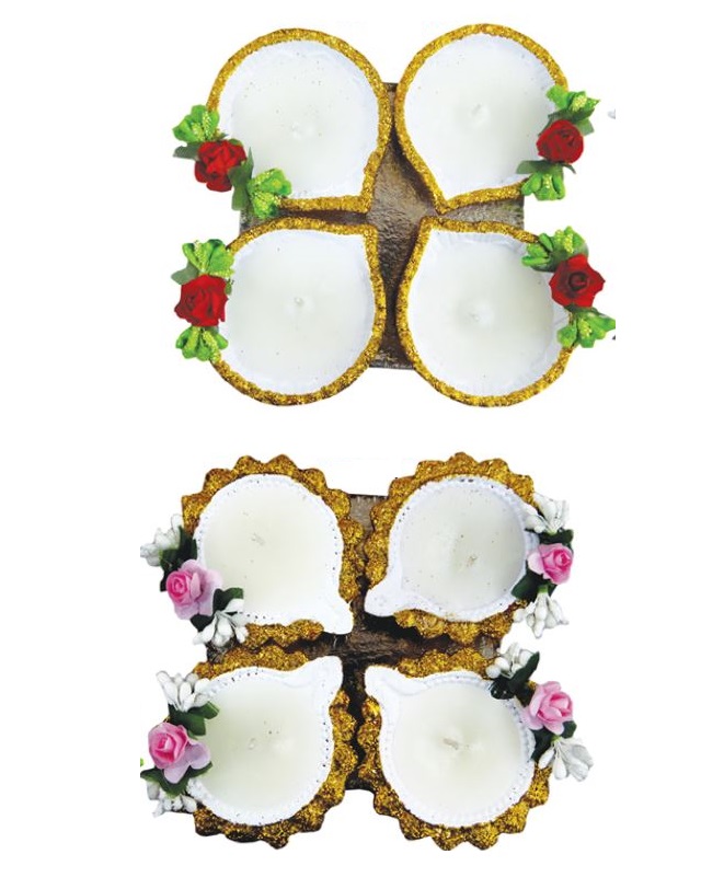 Artistic Handmade Diwali Clay Diya w/ Wax for Decor / Gift - 48 Pcs