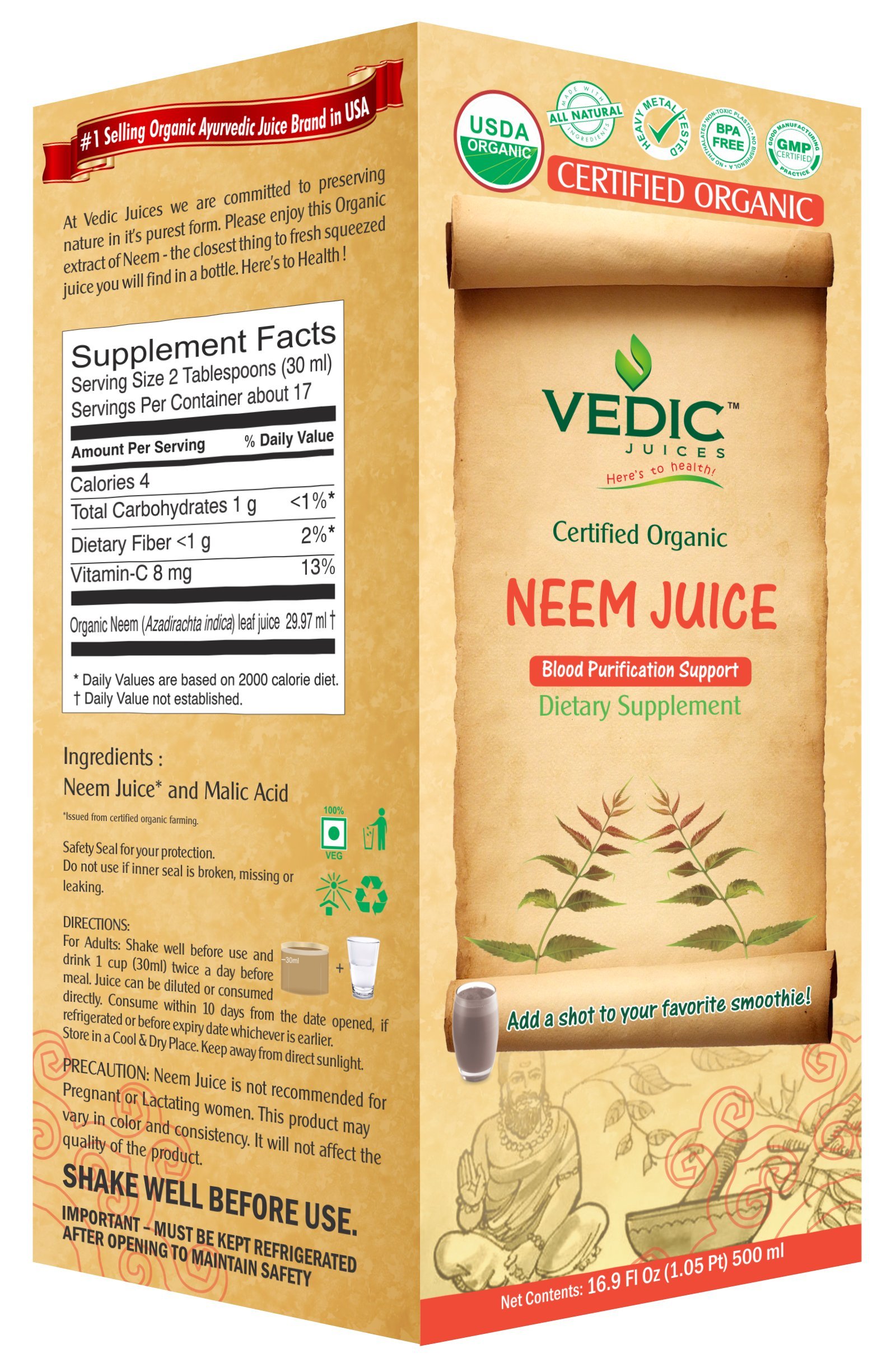 Neem Juice 500 Milliliter USDA Certified Organic Juice by Vedic Juices 55557 Buy Online