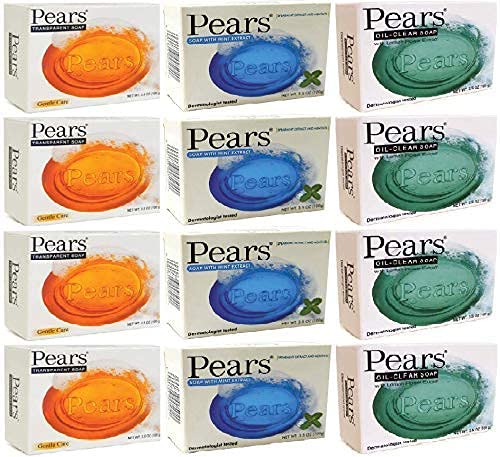 Pears Bar Soap Variety Pack 12 Mint Extract Lemon & Original - Set Of 3
