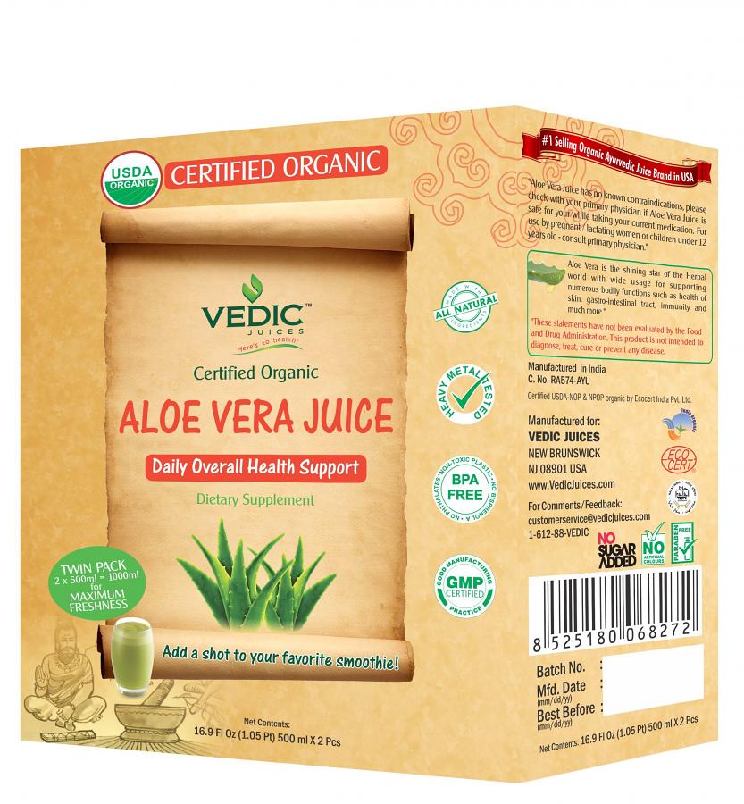 Vedic Organic Aloe Vera Juice Daily Overall Health Support 500ml x 2 49495 Buy Herbal Juice