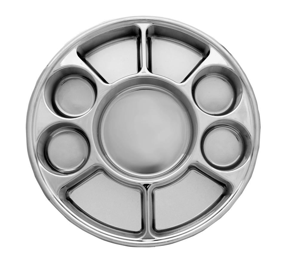 Disposable 9 compartments silver Round Party Tray/ Thali/ Plates - 50 Pack Disposable 9 compartments silver Round Party Tray/ Thali/ Plates - 50 Pack