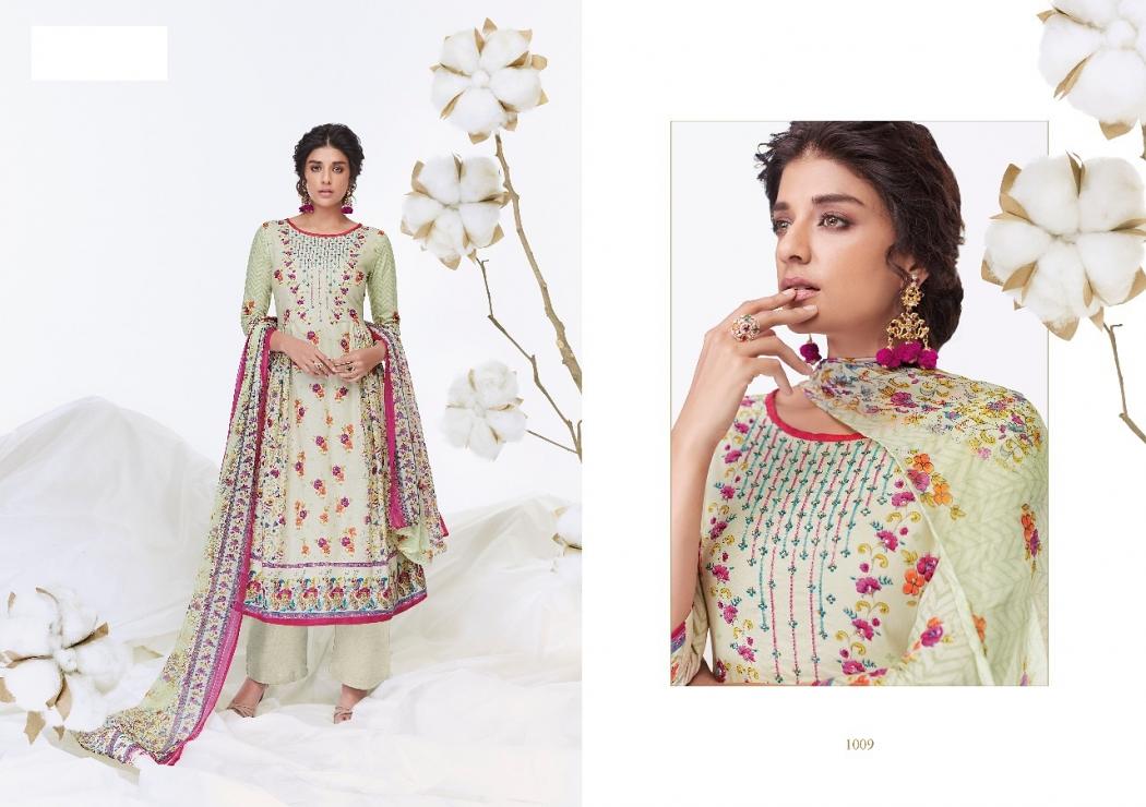 Gorgeousi Green Pure Cotton Printed Embroidery Plazzo Suit (Unstitched)