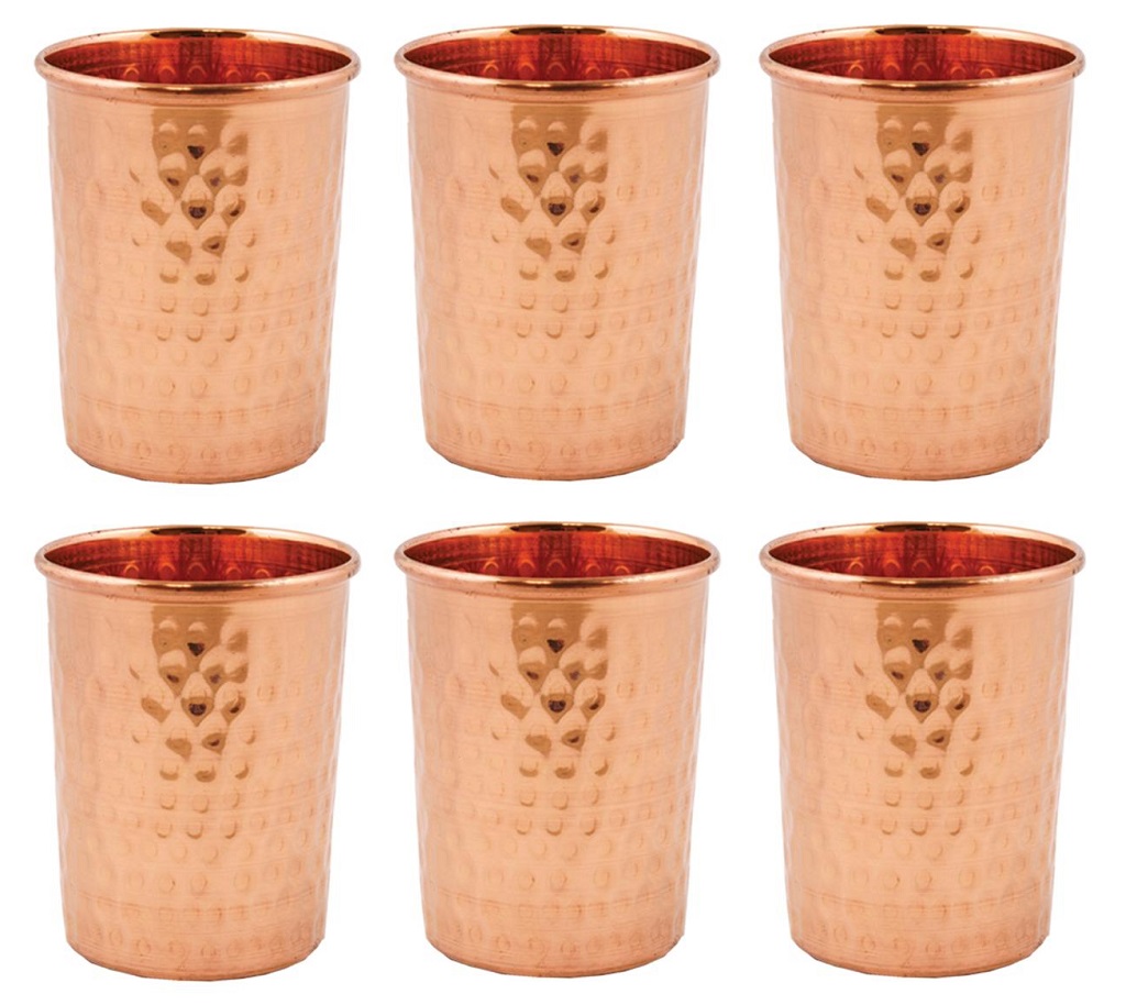 Hammered Copper Design Water Cup / Tumbler Glass Set - 3.5" - 6 Pcs Hammered Copper Design Water Cup / Tumbler Glass Set - 3.5" - 6 Pcs