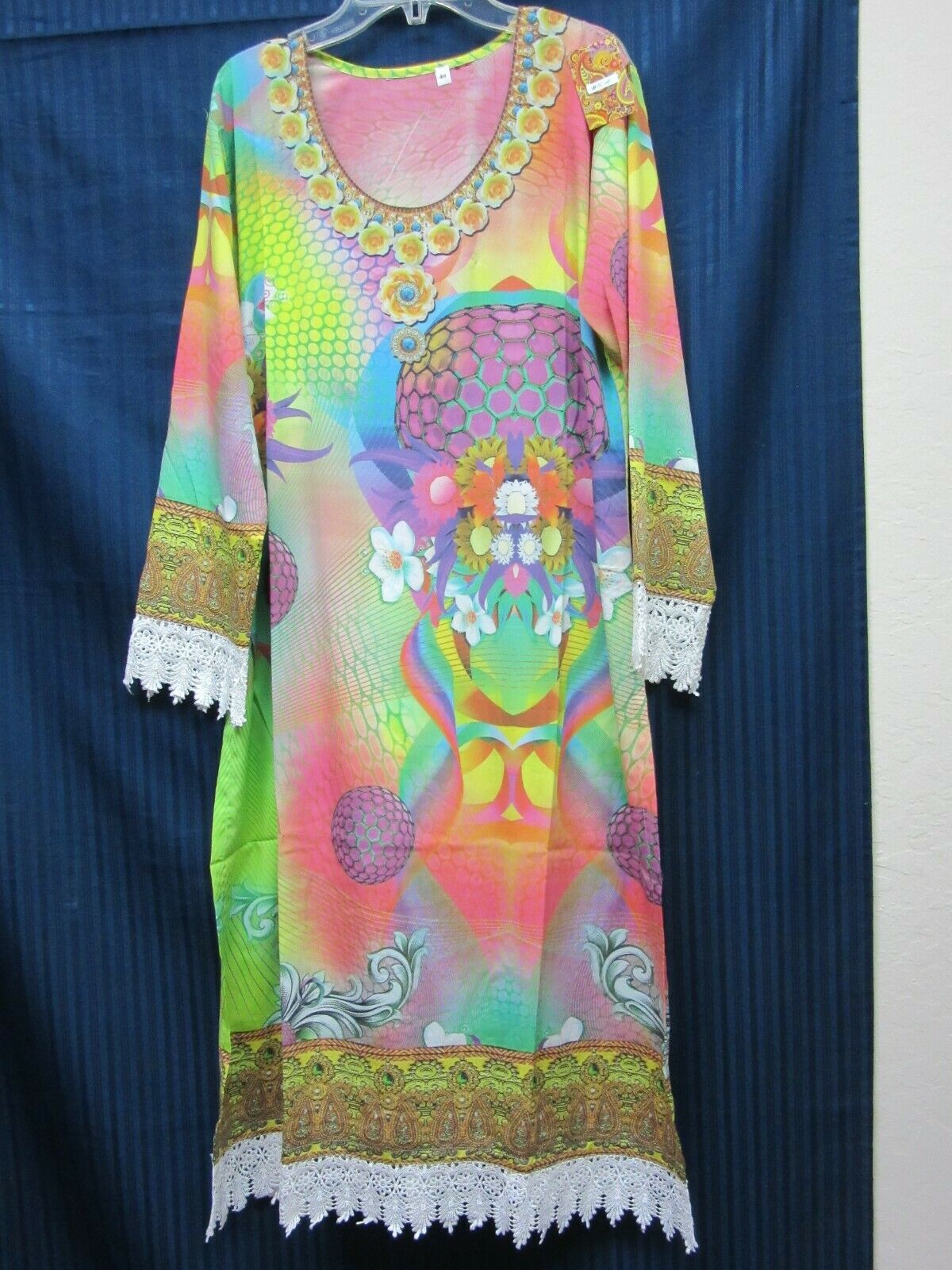 Fancy Multi-Color Crepe Tunic, Medium or Large Size Kurti
