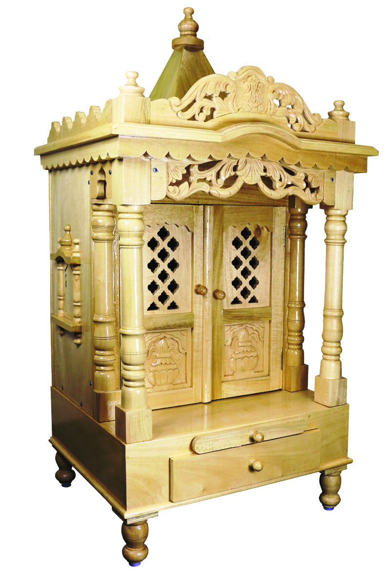 Intricately Carved Savan Wooden Mandir For Home w/ Doors 18"X36" 31680