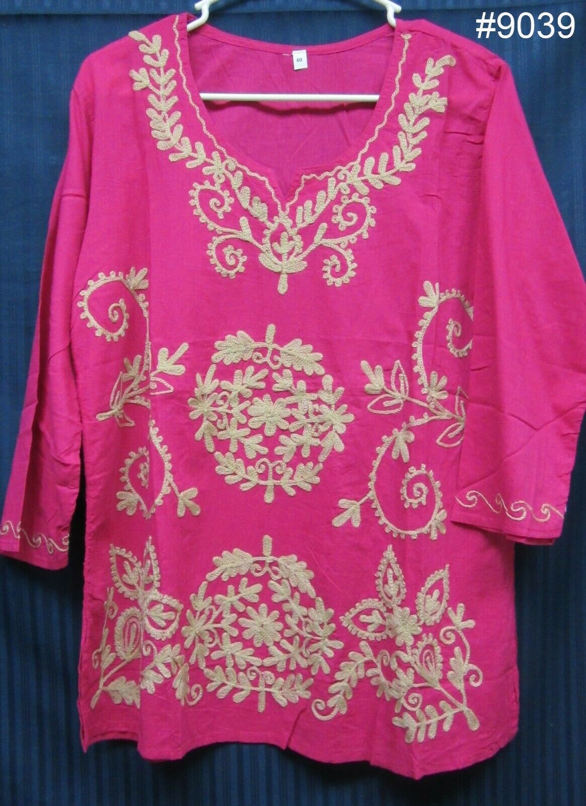 Solid Color Cambric Career Wear Short Length Kurti w/ Patch Work M-L Solid Color Cambric Career Wear Short Length Kurti w/ Patch Work M-L