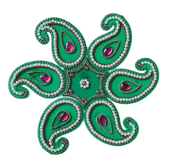 Traditional Festive Decor Rangoli Design w/ Bead & Stone Work