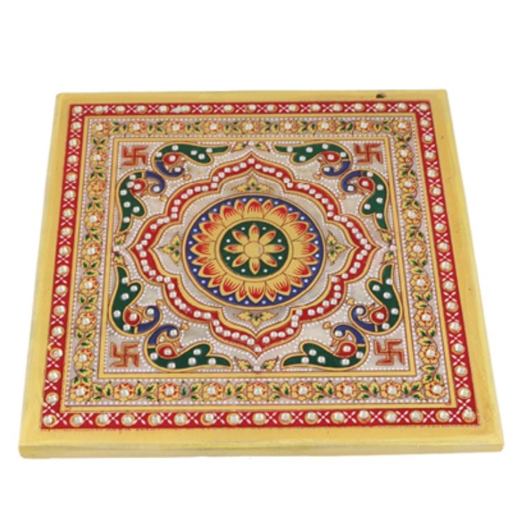 Traditional Design Marble Meenakari Bajot / Chowki / Chowrang 8"