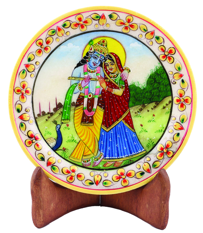 Gorgeous Design Minawork Radha Krishna Plate w/ Wooden Stand