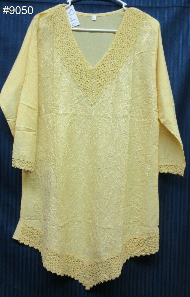 Solid Colors Tunic, Cambric Career Wear Embroidered Kurti - Large Size Solid Colors Tunic, Cambric Career Wear Embroidered Kurti - Large Size
