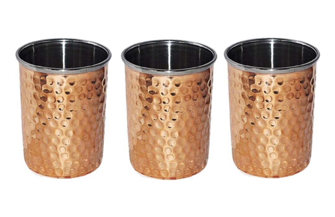 Copper Hammered Glass / Tumbler - 3.5" - 3 Pcs Set