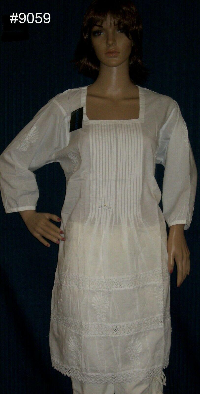 Blouse 9059 White Cambric Embroidered Large Size Kurti #9059 Blouse 9059 White Cambric Embroidered Large Size Kurti #9059