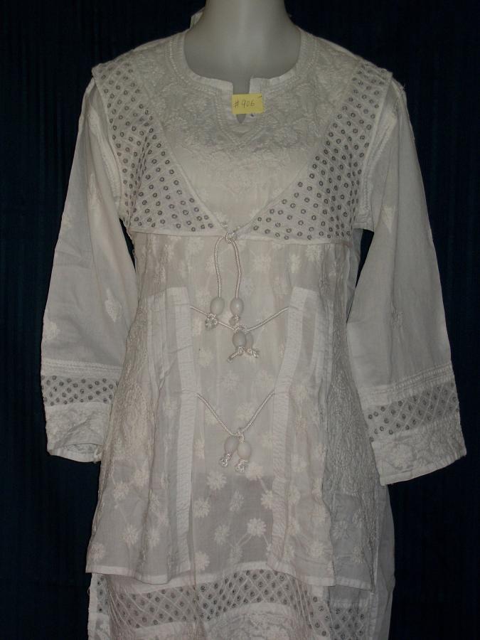 Blouse 906 White Cotton Embroidered Tunic Top Kurti Shieno Blouse 906 White Cotton Embroidered Tunic Top Kurti Shieno