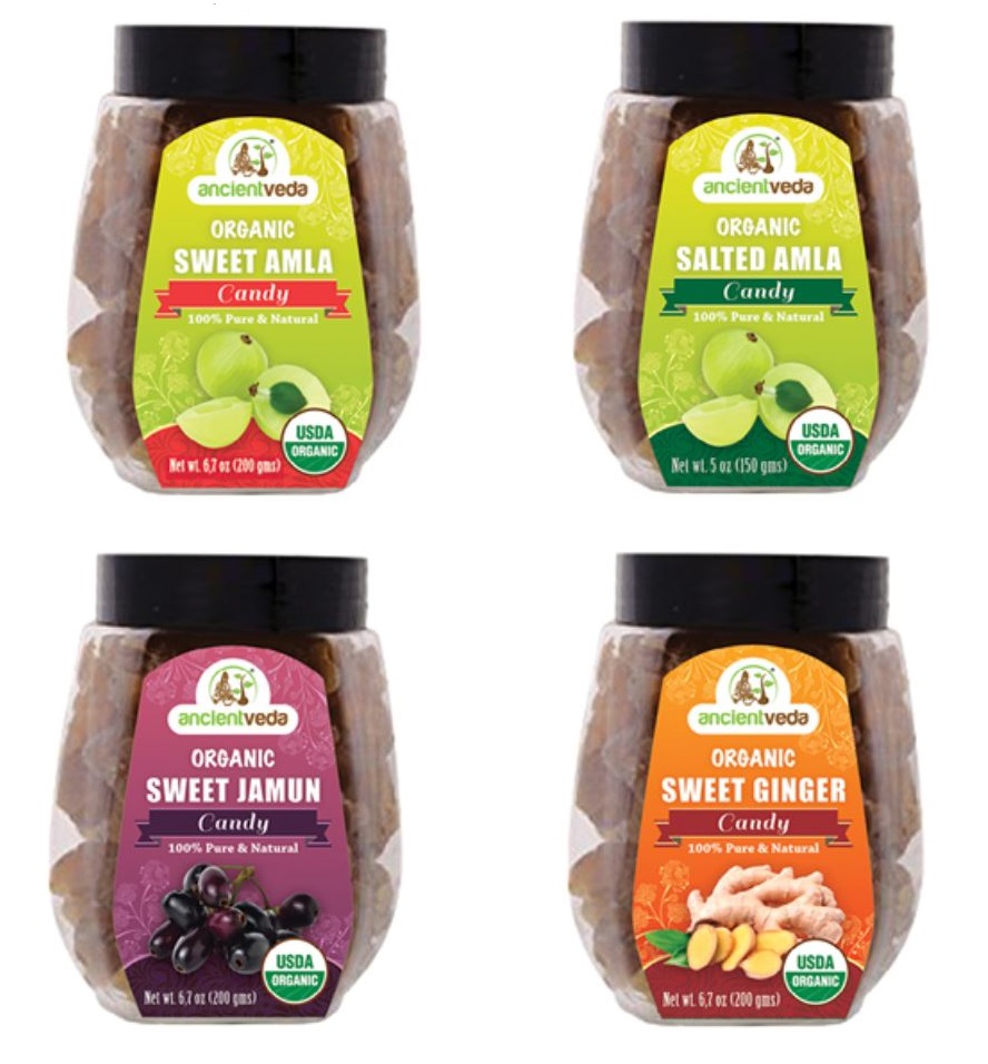 Ancient Veda USDA Organic 4 Pack Amla, Jamun & Ginger Candy - 200g Each