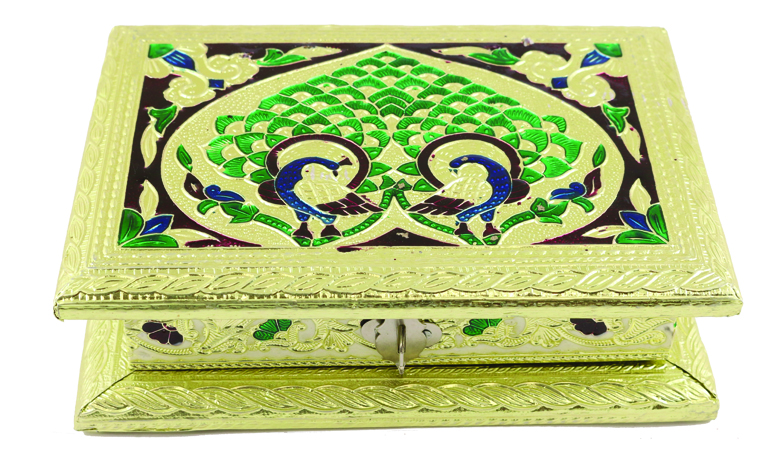 Ethnic Meenakari Peacock Design Small Dry Fruit Gift Box / Home Decor 7"X5" Ethnic Meenakari Peacock Design Small Dry Fruit Gift Box / Home Decor 7"X5"