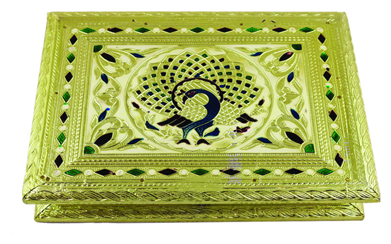 Meenakari Artwork Peacock Design Dry Fruit Return Gift Box 9"X7" Meenakari Artwork Peacock Design Dry Fruit Return Gift Box 9"X7"