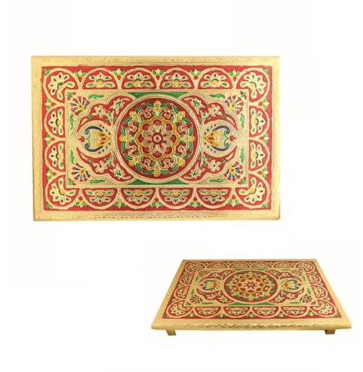 Pooja Chowki, Beautiful Traditional Golden Meenakari Patla 18" X 12" Pooja Chowki, Beautiful Traditional Golden Meenakari Patla 18" X 12"