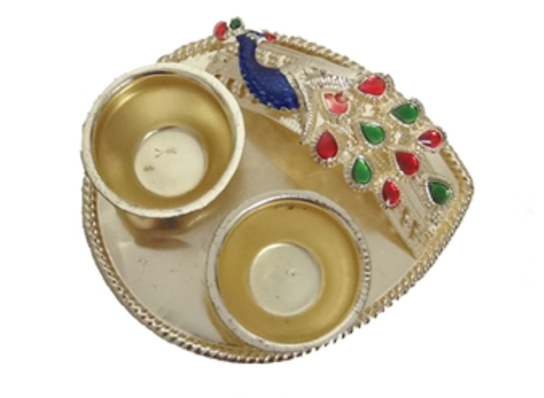 12 Pcs Traditional Peacock Design Small Gifting Puja Thali 4"